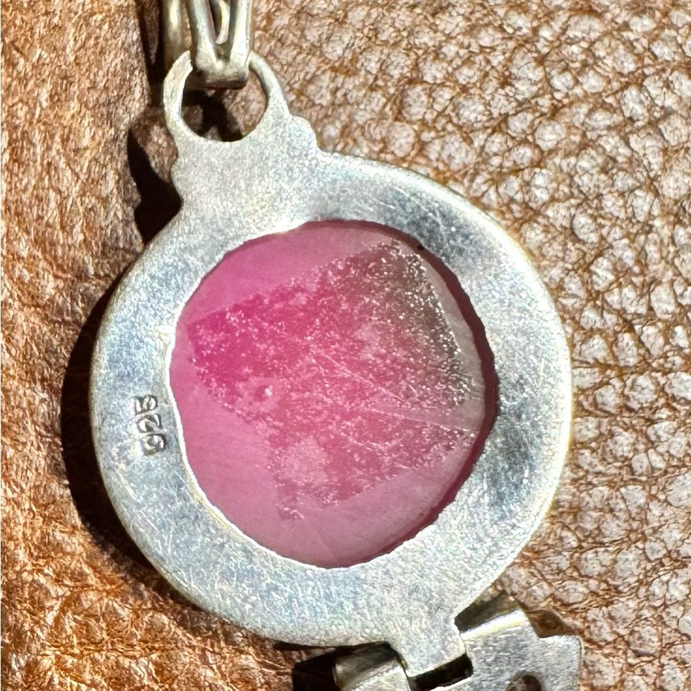 π Vintage Sterling Silver Pink Druzy Agate & Rose Quartz Pendant - Picture 9 of 12